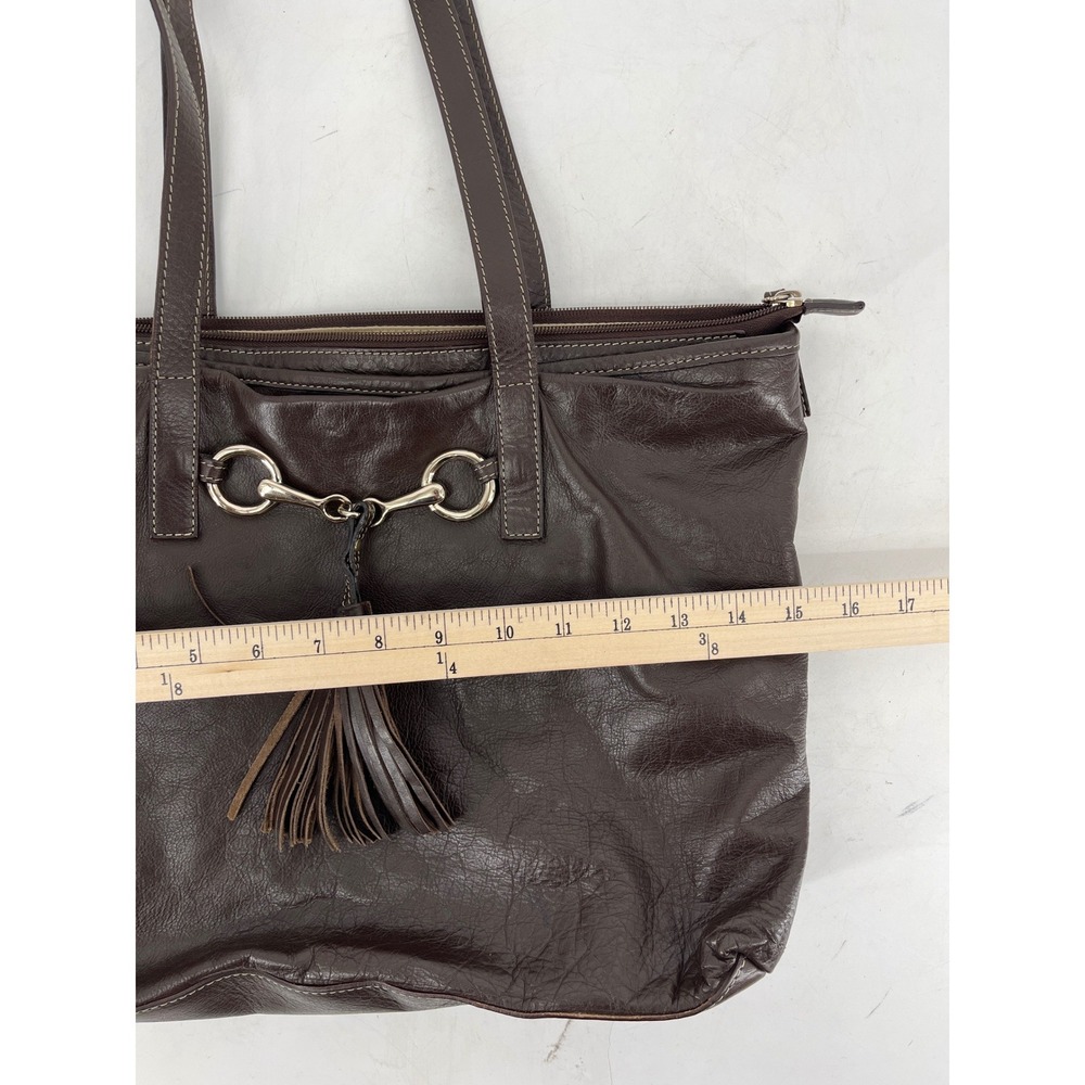 Claudia Firenze Brown Italian Vintage Leather Horsebit Tassel Tote Shoulder Bag - Picture 3 of 7